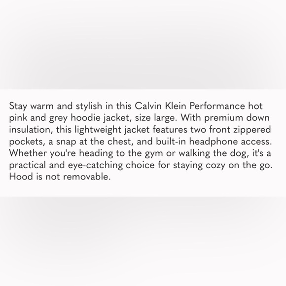Calvin Klein Performance Down puffer Pullover Jacket Hot Pink & Grey LARGE - Picture 4 of 9